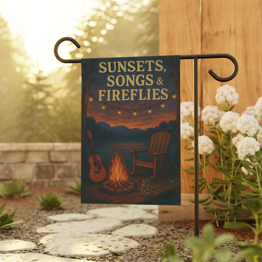 Sunset and Fireflies Garden Banner - Cozy Outdoor Decor for Summer Gatherings, lakehouse, Folk Art