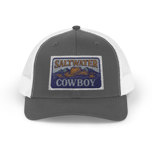 Snapback Trucker Cap with 'Saltwater Cowboy' Design | Vintage Outdoor Hat, Gift for Outdoorsy Friends, Casual Wear, Summer Style