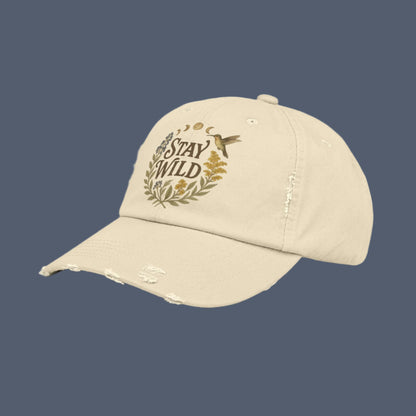 Vintage Appalachian "Stay Wild" Distressed Cap, Baseball Hat, Unisex Gift, hummingbird, Retro Hiking Accessory
