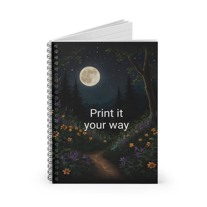 Moonlit Garden Spiral Notebook - Ruled Lines, Floral Writing Journal, Moon Phase Planner, Nature Lover Gift, Nighttime Inspiration