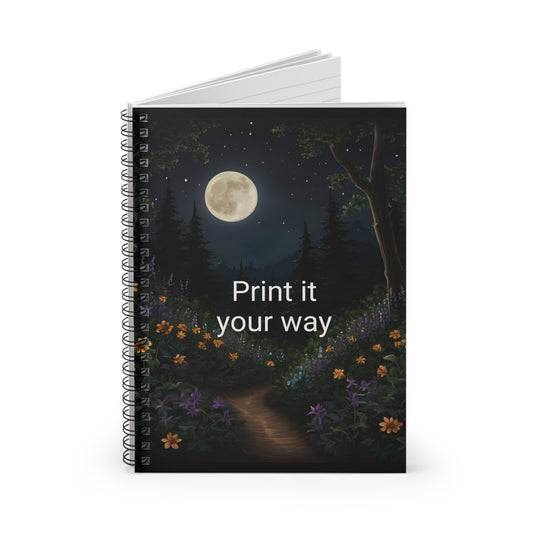Moonlit Garden Spiral Notebook - Ruled Lines, Floral Writing Journal, Moon Phase Planner, Nature Lover Gift, Nighttime Inspiration