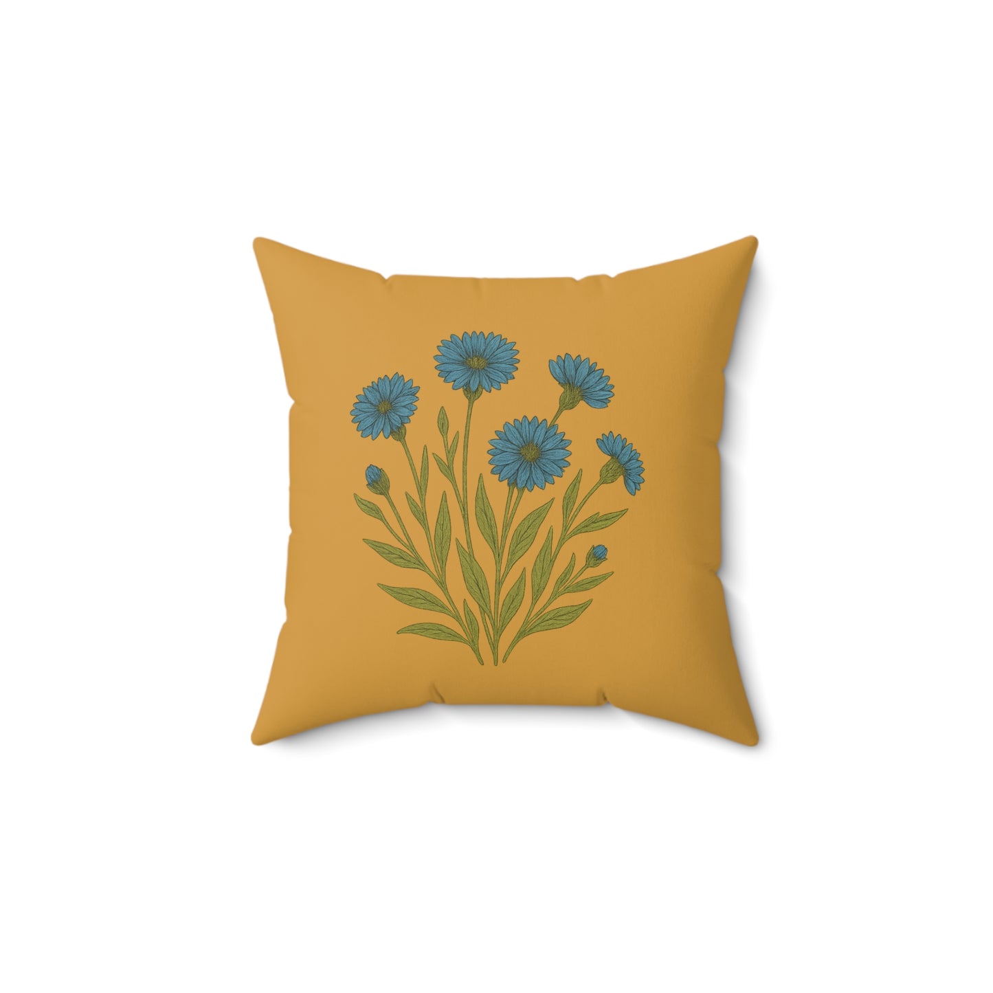Wildflower Golden yellow Square Pillow for Home Decor, Floral Accent Cushion, Throw Pillow Set, blue Flowers, Spun Polyester