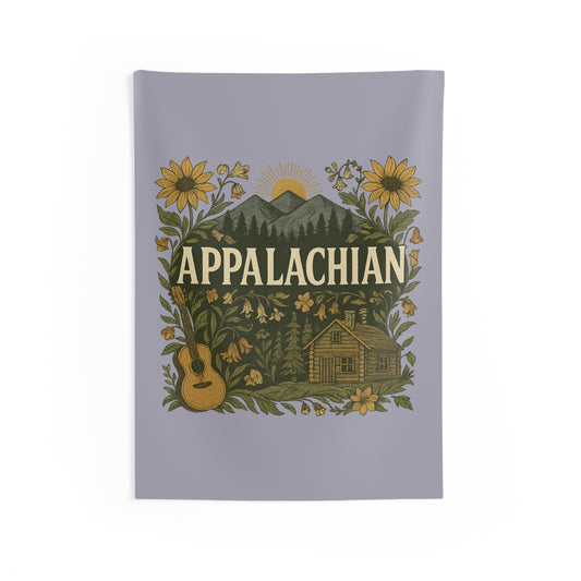 Appalachian Guitar Sunflower Mountain Scene Indoor Wall Tapestry, Home Decor, Dorm Room Decor, Wall Hanging, Festival Tapestry, Gift