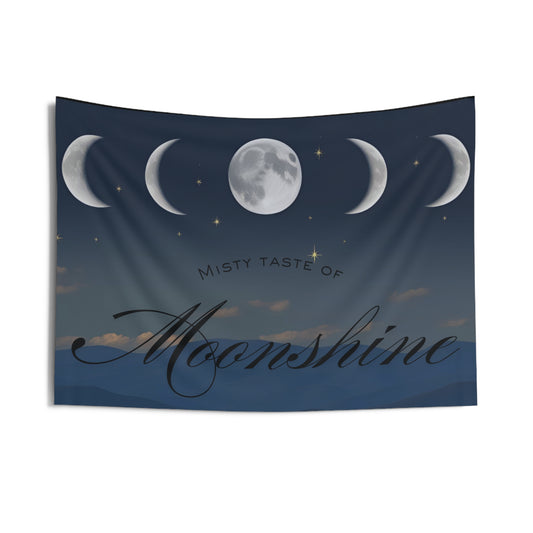 Misty Taste of Moonshine Wall Tapestry, Celestial Decor for Home, Boho Wall Hanging, Moon Phases Art, Bedroom Wall Decor
