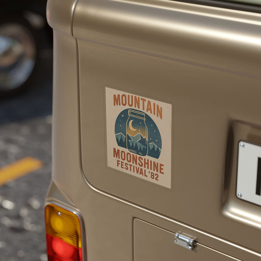 Mountain Moonshine fest Die-Cut Outdoor Sticker, Vintage Country Decal, Travel Accessory, Boho Vibe Gift, Car Decoration, Hiking Enthusiast