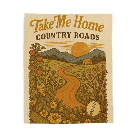 🏞️ Country Roads Plush Blanket – Cozy Gold-Toned Country Comfort 🌾🧡