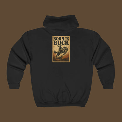 70's style Born to Buck Rodeo Country Western Hoodie, Unisex Heavy Blend Full Zip Hoodie - Stylish and Comfortable