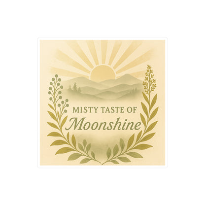 Mountain Sunrise Kiss-Cut Vinyl Decals, Misty Taste of Moonshine Sticker for Laptop, Water Bottle, Car, Sun and Mountains Decal, Nature
