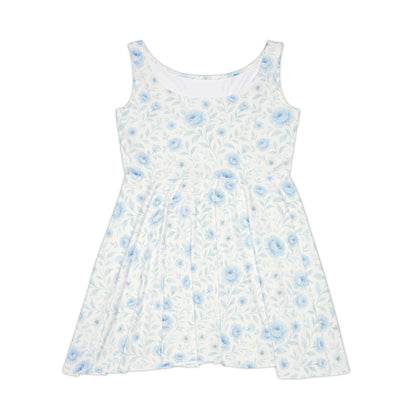 Dusty Blue Rose Floral Skater Dress – Vintage-Inspired Summer Sundress | Cobalt Threads