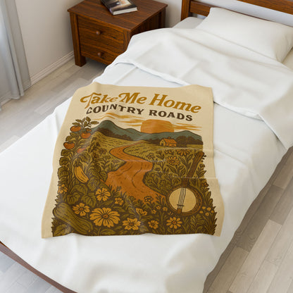 🏞️ Country Roads Plush Blanket – Cozy Gold-Toned Country Comfort 🌾🧡