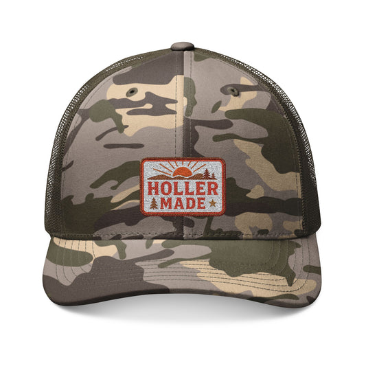 Embroidered Camo Trucker Hat, Vintage Country Style Cap, Holler Made, Outdoor Hunting Gear, Camouflage Baseball Hat