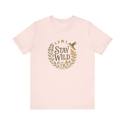 Enchanted Stay Wild Hummingbird Tee, Moon Phases Nature Vibes Tshirt, Colorful Bird Moon Shirt, Unisex Jersey Top, Nature Lover Gift