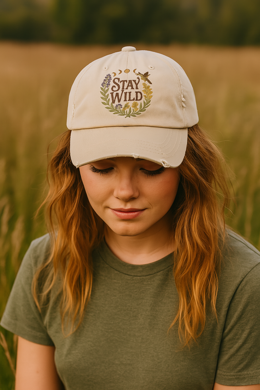 Vintage Appalachian "Stay Wild" Distressed Cap, Baseball Hat, Unisex Gift, hummingbird, Retro Hiking Accessory