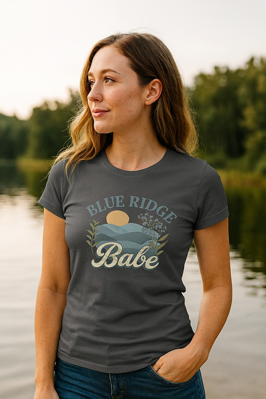 Blue Ridge Babe Skinny Tee, Women's Fit T-Shirt, Mountain Lover Graphic Top, Nature Inspired Shirt, Gift for Outdoor Enthusiast