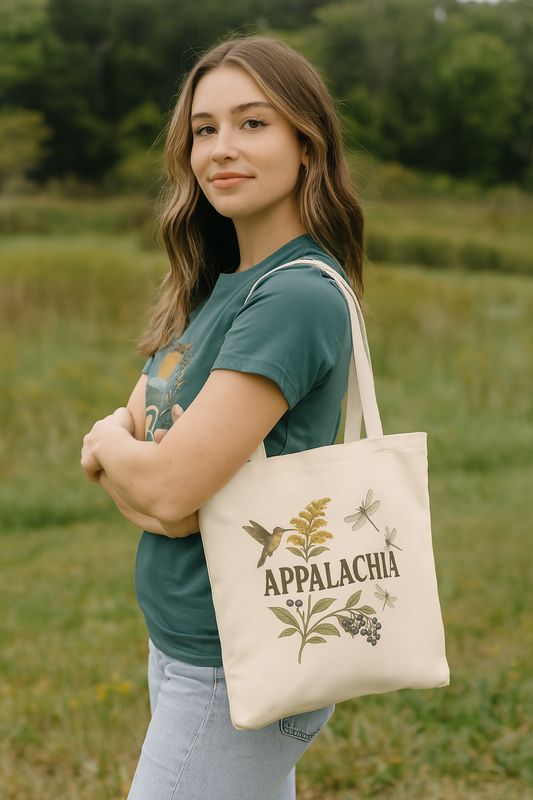 Appalachian Wildflowers Farmer's Market Tote Bag, Floral Eco-Friendly Shopping Bag, Hummingbird Reusable Grocery Bag, Nature Lover Gift,