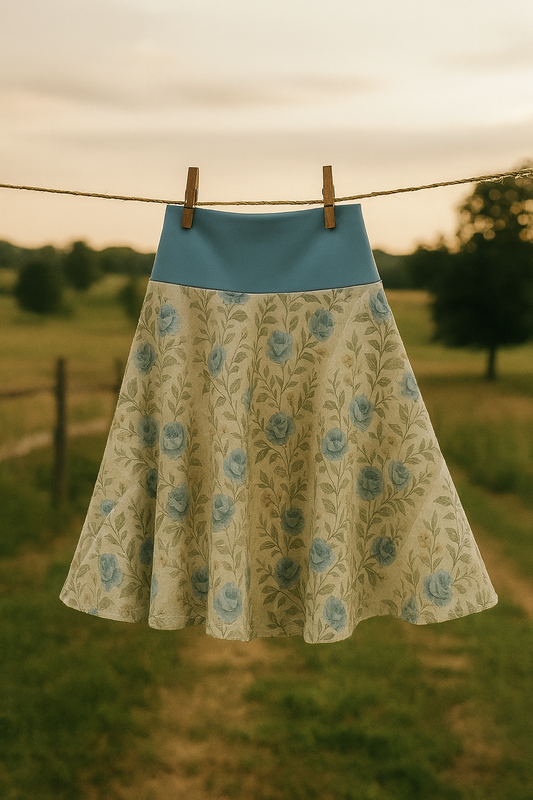Vintage Country Blue Rose-High-Waisted Skirt – Cottagecore Country Style