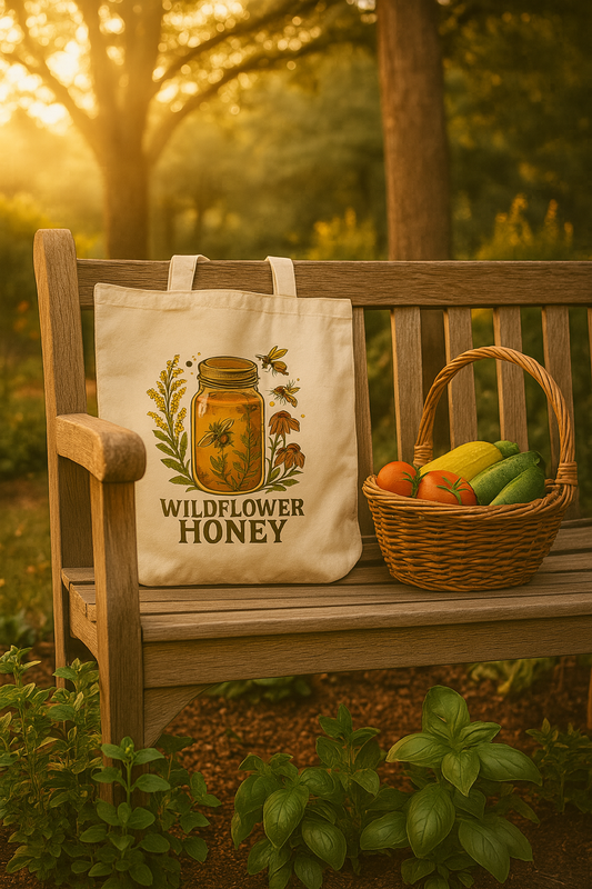 Wildflower Honey Reusable Tote Bag, Floral Market Tote, Eco-Friendly Shopping Bag, Floral Print Grocery Bag, Botanical Tote