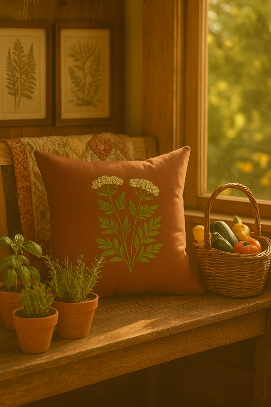 Botanical Yarrow Square Pillow, Appalachia Wildflower Cushion, Floral Throw Pillow, Nature Inspired Decor, Home Accent Pillow