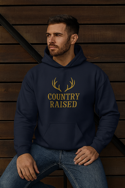 Country Raised deer antler Hoodie, Outdoor Wildlife Animal Ranch Farm Life Gift, Camouflage Hunting Apparel, Nature Lover Cabin Wear, Rural