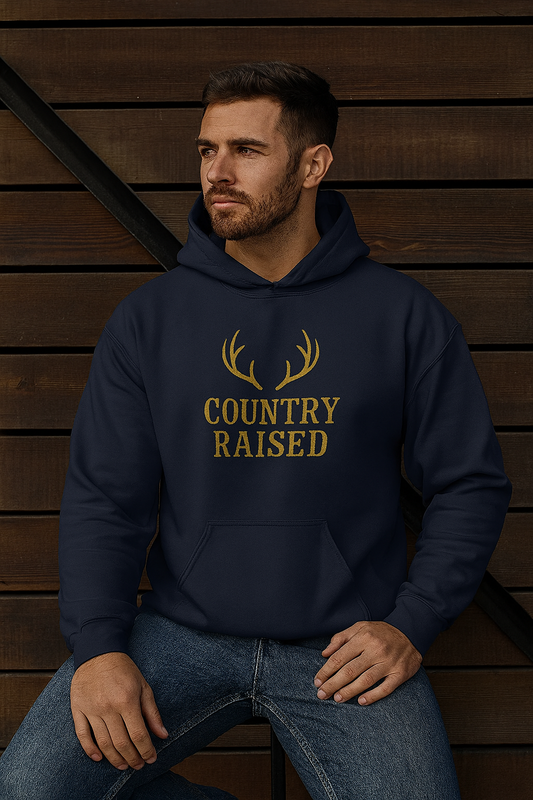 Country Raised deer antler Hoodie, Outdoor Wildlife Animal Ranch Farm Life Gift, Camouflage Hunting Apparel, Nature Lover Cabin Wear, Rural