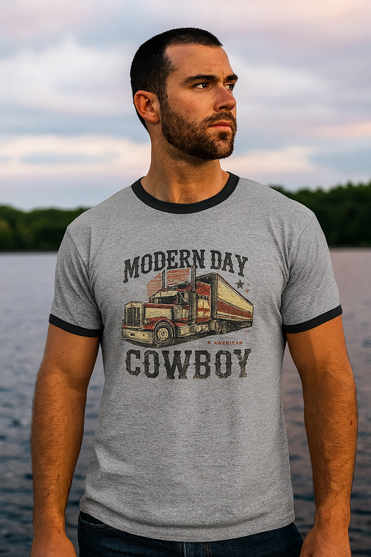 Retro Trucker Modern day cowboy 70's ringer tshirt