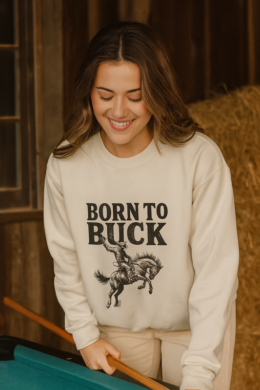 Unisex Heavy Blend™ Crewneck Sweatshirt - Vintage Chic Graphic Design- Rodeo, Born to Buck