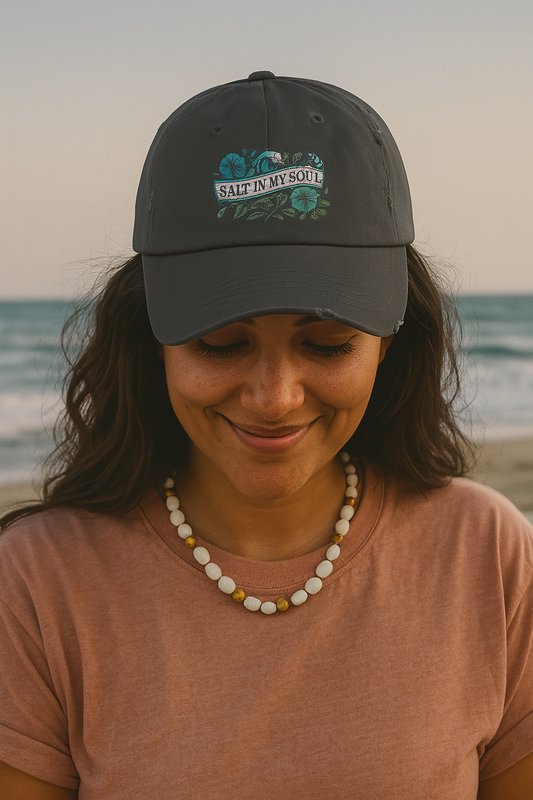 Distressed Cap, Vintage Hat, Beach Ball Cap, Retro Sun Hat, Salt in my Soul Cap, Driftwood Morning Glory Hat