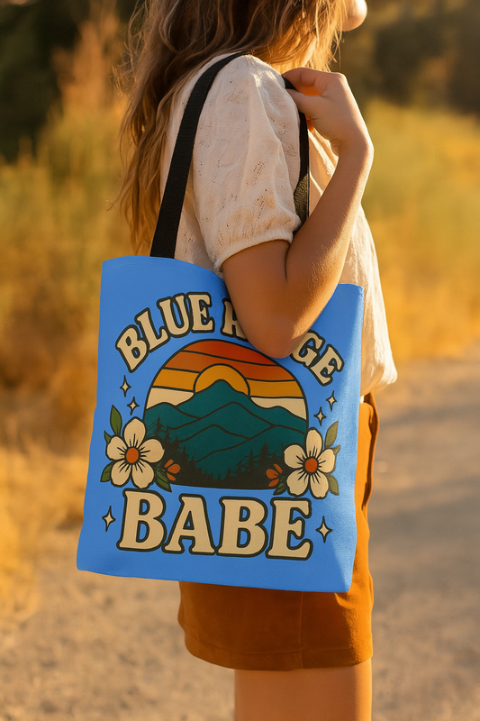Colorful Blue Ridge Babe Beach Tote Bag, River Lake Ocean Summer Travel Bag, Weekend Getaway Shoulder Purse, Gift for Beach Lover, Boho Chic
