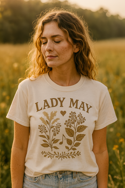 Lady May Floral Unisex T-Shirt, Earthy Vibes Apparel, Gift for Her, Botanical Tee, Casual Summer Wear, Boho Style