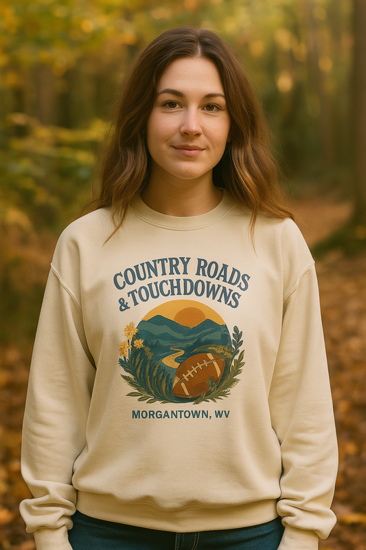 Gameday Crewneck Sweatshirt - Country Roads Touchdowns, Football Fan Apparel, Game Day Gear