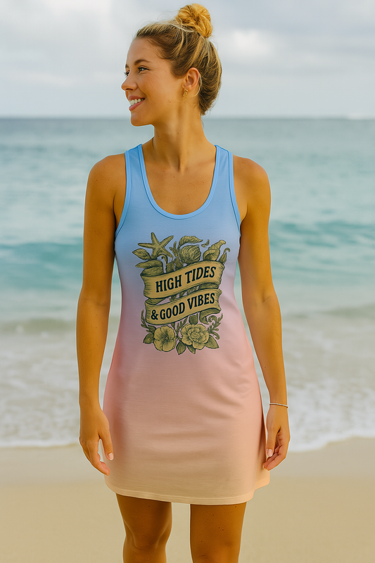 High Tides & Good Vibes Women's Racerback Dress, Summer Dress, Beachwear, Vacation Outfit, Casual Wear, Gift for Her