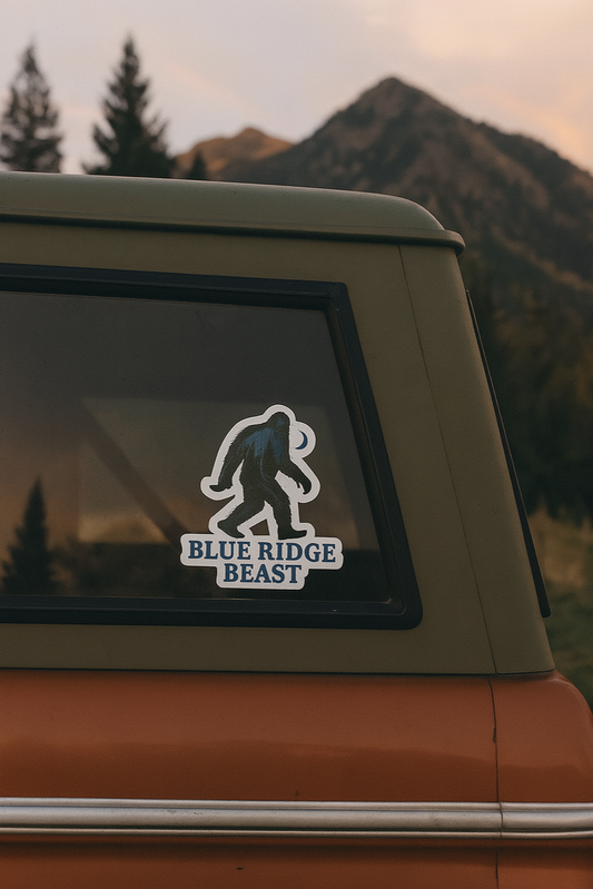 Bigfoot-Themed Kiss-Cut Vinyl Decals, Blue Ridge Beast Stickers for Laptop, Car, Wall Decor, Outdoor Adventure, Gift for Nature Lovers