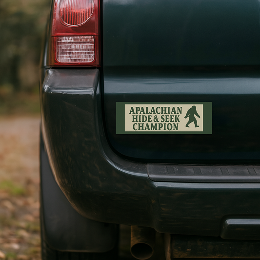 Appalachian Hide & Seek Champion Car Magnets | Fun Outdoor Decor, Unique Gifts for Bigfoot Lovers, Home and Car Accessories