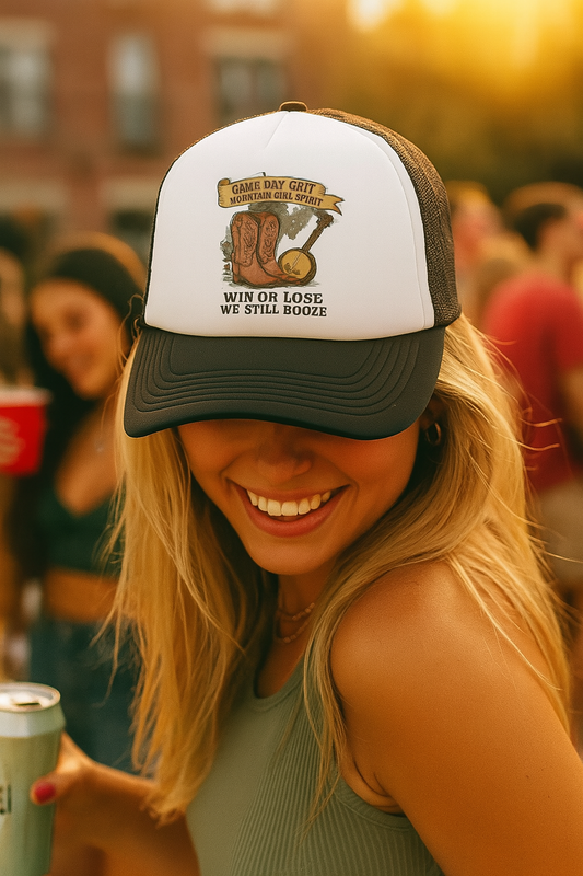 Mesh Cap Gameday Trucker Hat Win or Lose We Still Booze,Tailgating Hat, Dad Hat, Team Spirit