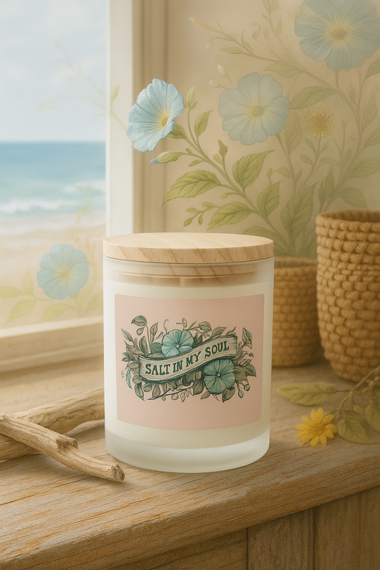 Driftwood Frosted Glass Candle | Salt in My Soul | Eco-Friendly Aromatherapy Decor for Spa, Home, Gifts, Self-Care, Rejuvenation