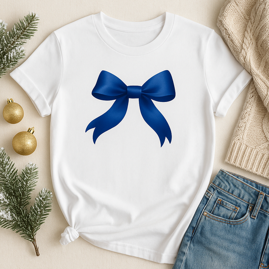 Cobalt Blue Coquette Bow Tee – Minimalist Ribbon Graphic T-Shirt