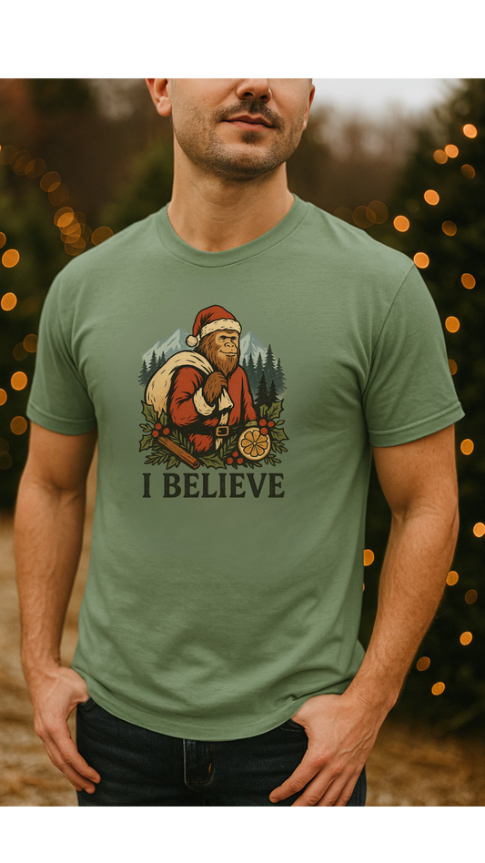 I Believe – Bigfoot Christmas Mountain Tee | Appalachian Holiday Legend