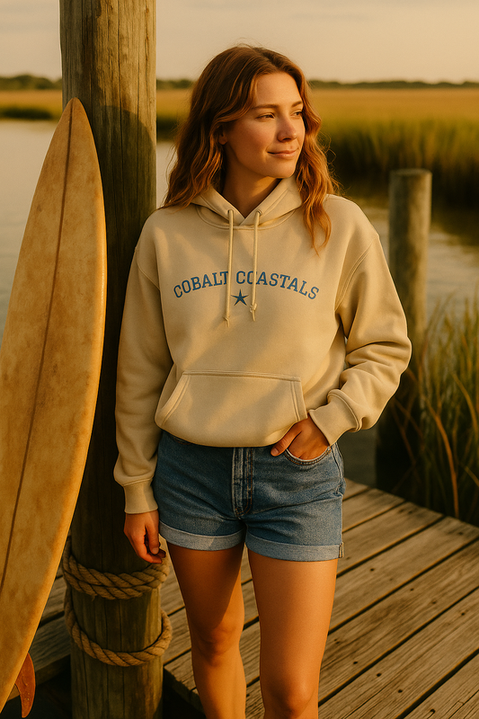 Cozy Cobalt Coastals Hoodie - Comfortable Fleece Pullover for Relaxation, Perfect Gift, Casual Wear, Holiday Style, Fashion Layering