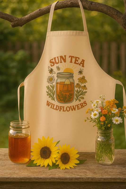 ☀️ Sun Tea & Wildflowers Apron 🌼 – Heirloom Garden Collection