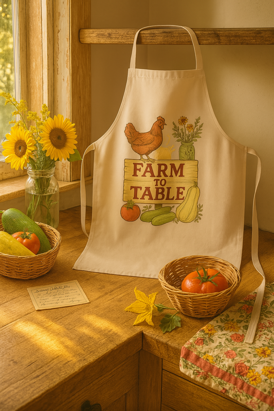Farm to Table Apron, Kitchen Gift for Home Cooks, Gardening, Cooking Class, Farmhouse Decor, BBQ Party Essentials