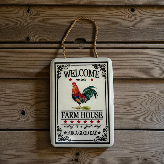 Rustic Farmhouse Welcome Sign with Rooster