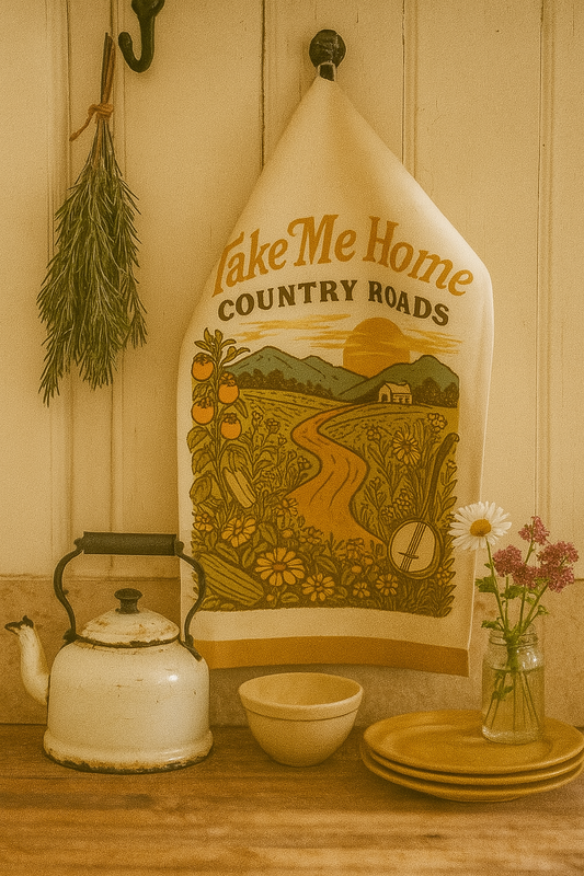 Country Roads Hand Towel - farmhouse kitchen, Rustic Kitchen Towel, Farmhouse Bathroom Decor, Nature Lover Gift, Cabin Towel