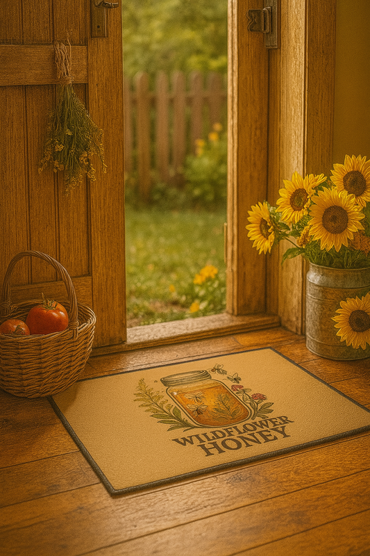 Wildflower Honey Kitchen Mat – Rustic Botanical Farmhouse Decor