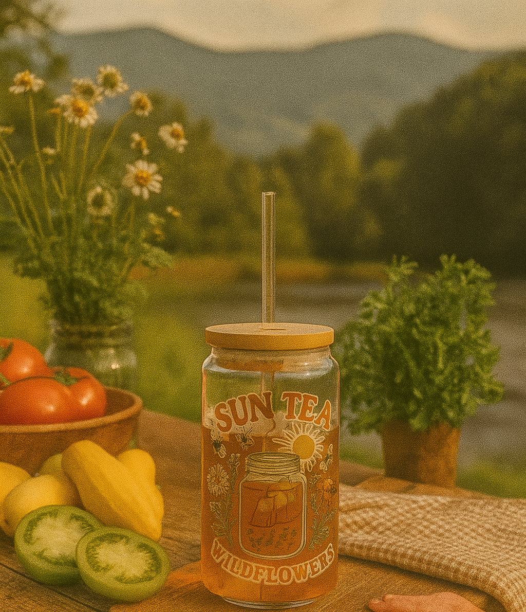 Sun Tea Sipper Glass 🌼🧊 – Brighten Up Your Summer Sips