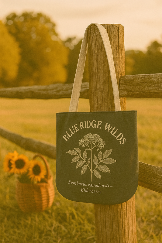 Canvas Tote Bag, Blue Ridge Reusable Shopping Bag with Elderberry Botanical, Eco-Friendly Grocery Bag, Farmers Market Tote, Nature Lover