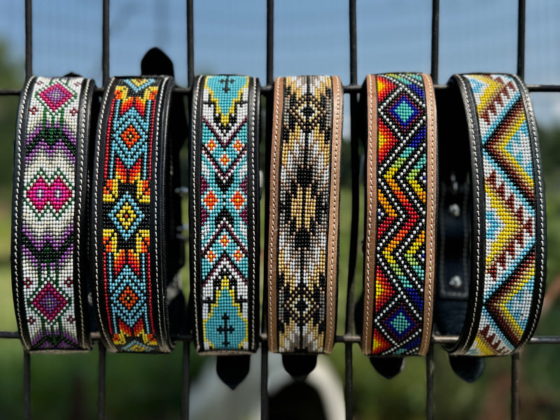 Leather Beaded Dog Collar