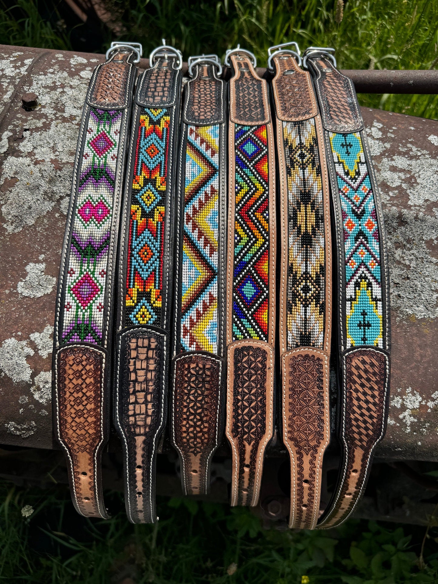Leather Beaded Dog Collar