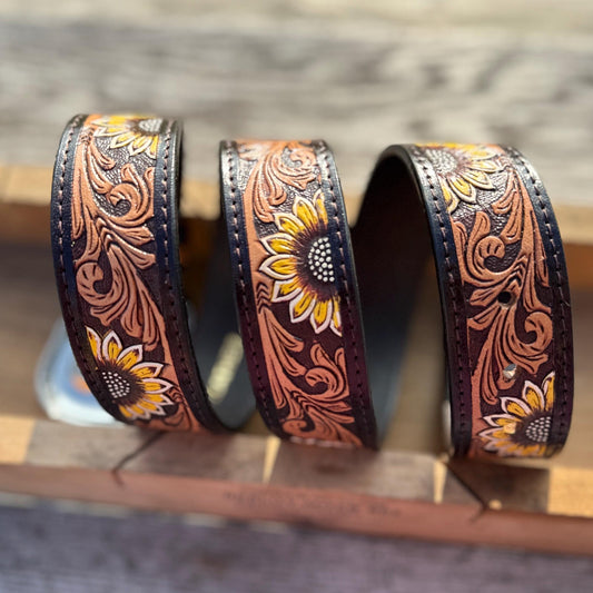 Sunflower Tooled Genuine Leather Belt