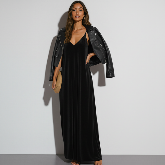 Velvet Maxi Dress – Black