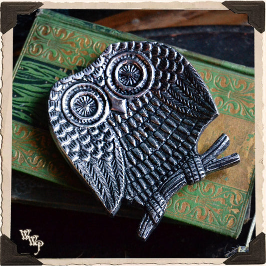 OWL INCENSE BURNER DISH. Aluminum Tray. Incense Stick & Cone Holder.